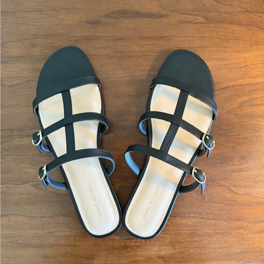 Stuart Weitzman Grecian Buckle Flat Slide Sandals